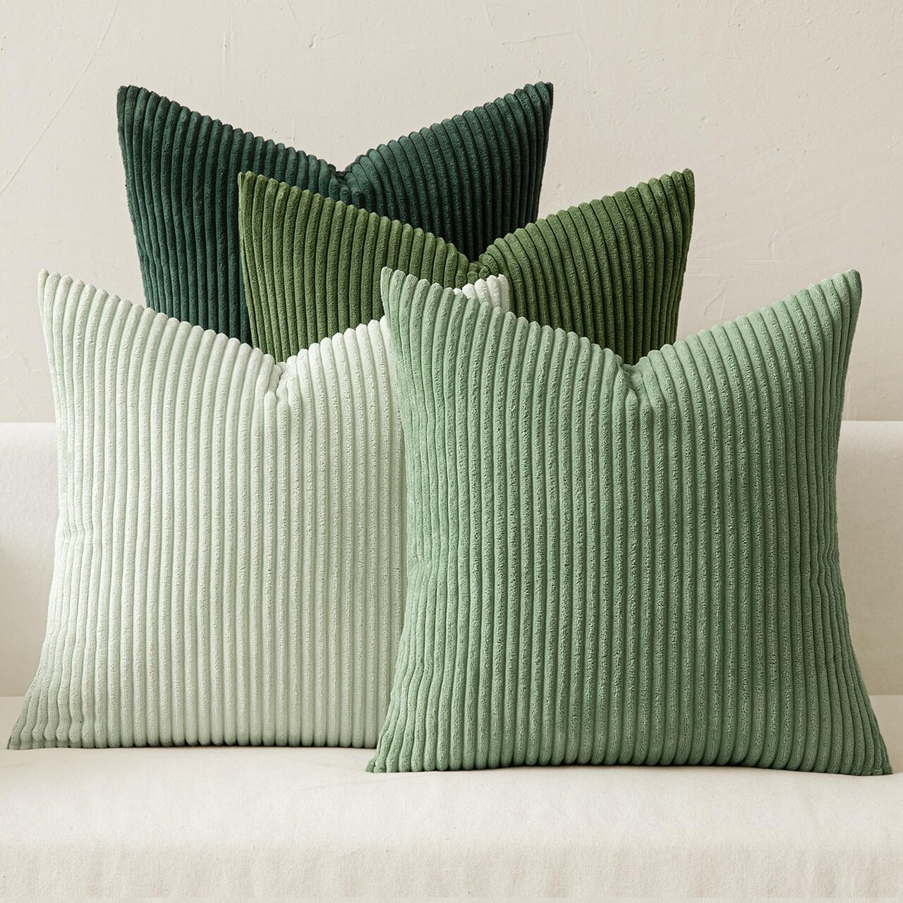 Spring Boho Farmhouse Sage Green Throw Pillow Covers 18x18 Inch Set of 4 Mordern Nordic Cushion Covers Soft Corduroy Home Decor for Couch Bed Sofa Living Room Forest Green